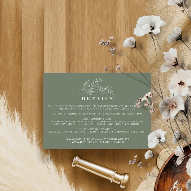 Invitación Detalles del alojamiento de Boda Sage Green Beige  (Subido por el creador)