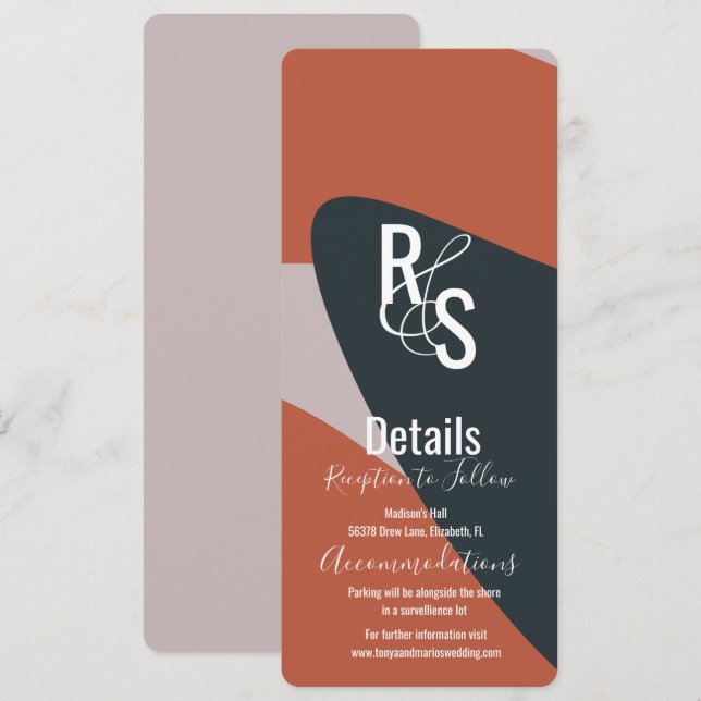 Invitación Detalles del Boda azul de terracota orgánica minim (Anverso / Reverso)