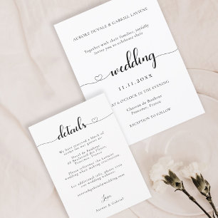 Invitación Detalles Del Boda Blanco Y Negro Moderno De Love H