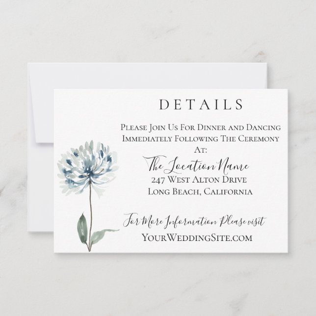Invitación Detalles del Boda Botánico Azul Dusty (Anverso)