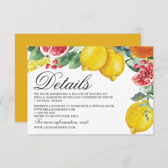 Invitación Detalles del Boda botánico Citrus (Anverso / Reverso)