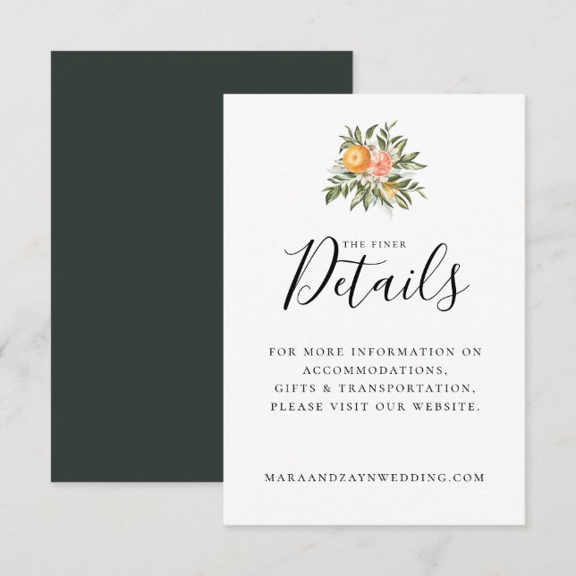 Invitación Detalles del Boda botánico del naranja Grove Citru (Anverso / Reverso)