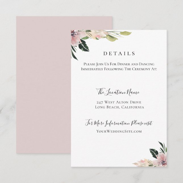 Invitación Detalles del Boda botánico Dusty Mauve (Anverso / Reverso)