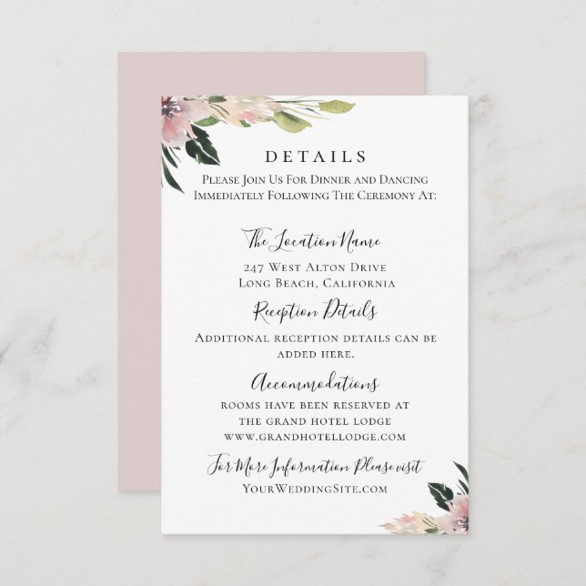 Invitación Detalles del Boda botánico Dusty Mauve (Anverso / Reverso)
