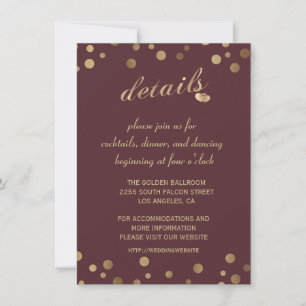 Invitación Detalles del Boda Charm Gold Confetti Burgundy