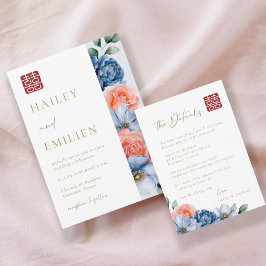 Invitación Detalles del Boda chino floral elegante y moderno