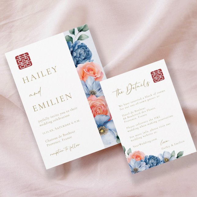 Invitación Detalles del Boda chino floral elegante y moderno (Subido por el creador)