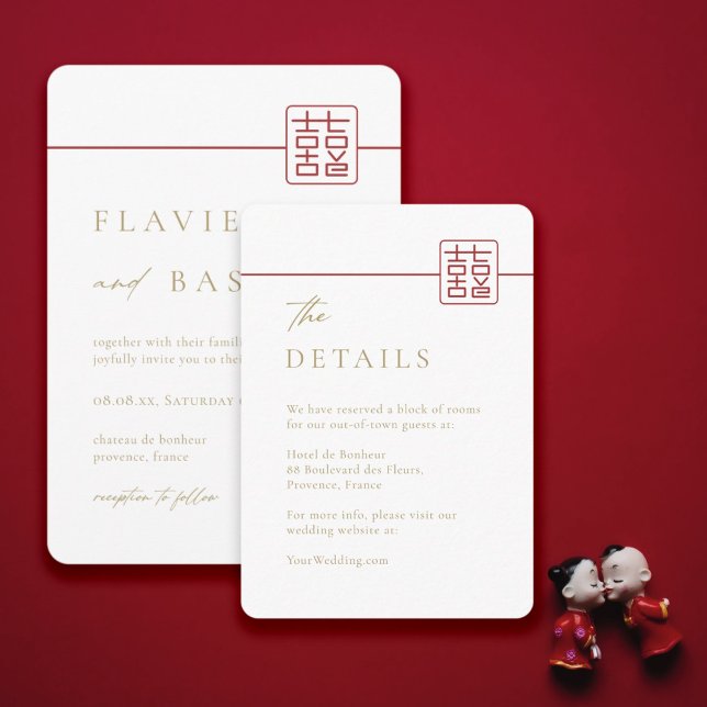 Invitación Detalles del Boda chino moderno de doble felicidad (Subido por el creador)