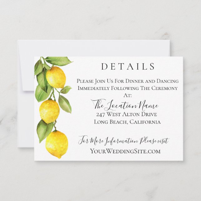 Invitación Detalles del Boda Citrus Orchard (Anverso)