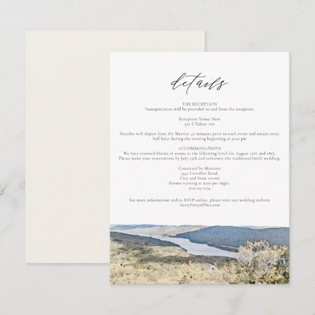 Invitación Detalles del Boda de acuarela HUSON VALLEY de Nuev (Anverso / Reverso)