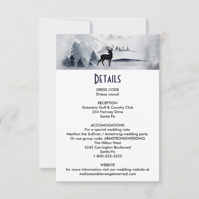Invitación Detalles del Boda de acuarela rusa de renos de inv (Anverso)