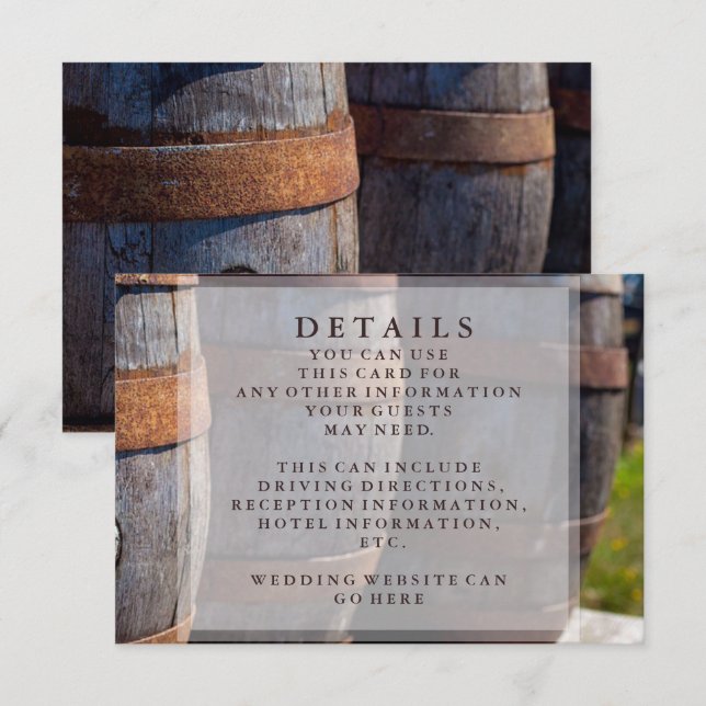 Invitación Detalles del Boda de barril vitícola y de barril d (Anverso / Reverso)