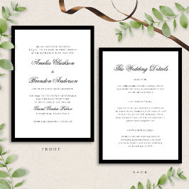 Invitación Detalles del Boda de borde blanco y negro clásico