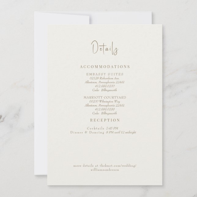 Invitación Detalles del Boda de crema: cierre de flotación (Anverso)