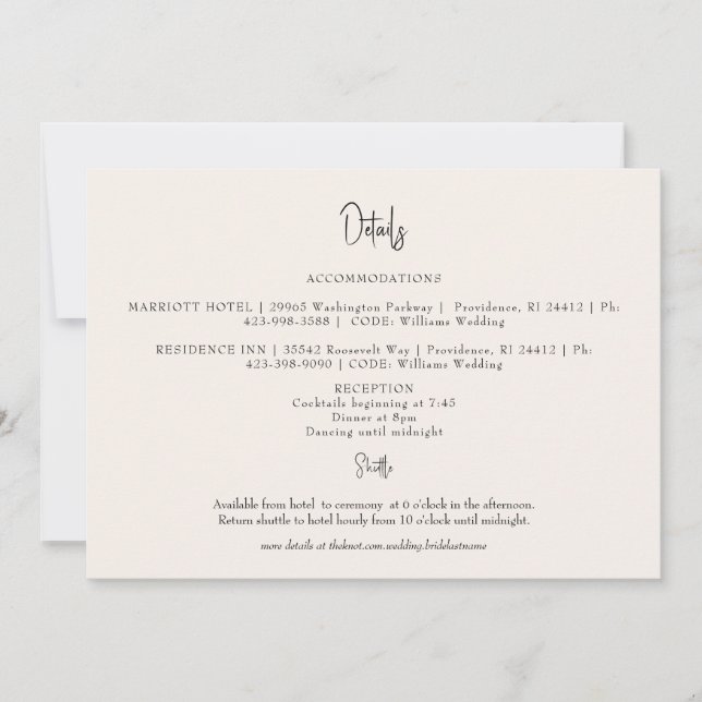 Invitación Detalles del Boda de crema horizontal (Anverso)