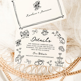 Invitación Detalles del Boda de Doodles dibujados a mano capr