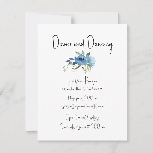 Invitación Detalles del Boda de Encanto Floral Azul Dusty (Anverso)