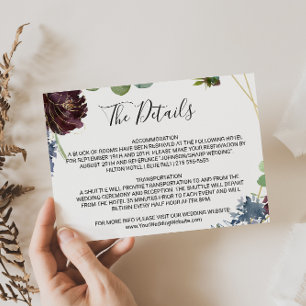 Invitación Detalles del Boda de Floral y Verdor de Borgoña In