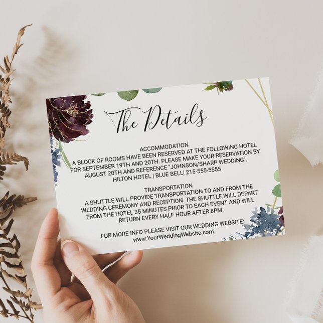 Invitación Detalles del Boda de Floral y Verdor de Borgoña In (Subido por el creador)