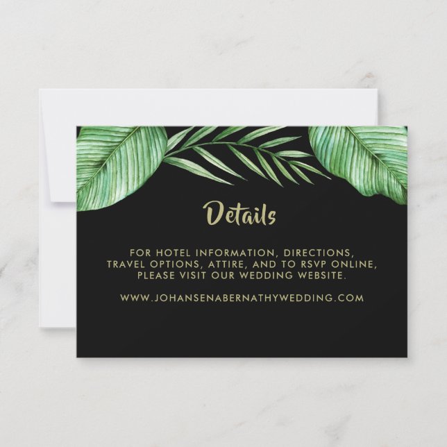 Invitación Detalles del Boda de follaje tropical vibrante (Anverso)