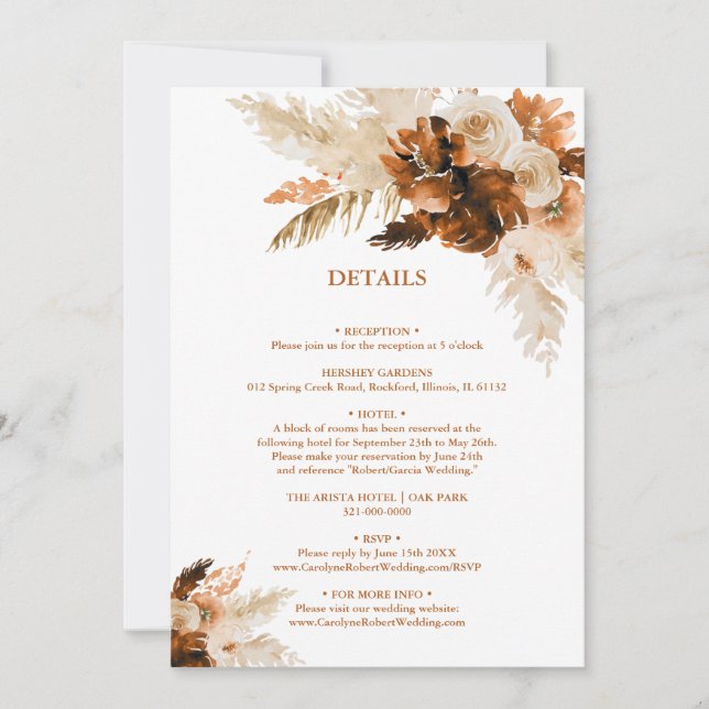 Invitación Detalles del Boda de Grass Bohemias Y Pampas (Anverso)