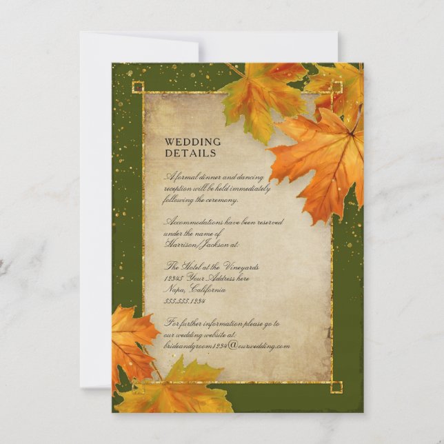 Invitación Detalles del Boda de Green Rustic, Naranja del fol (Anverso)