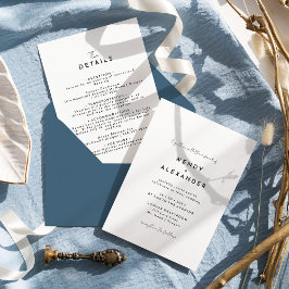 Invitación Detalles del Boda de guiones modernos y blancos y