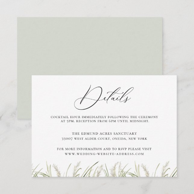 Invitación Detalles del Boda de hierba de la playa de Pampas (Anverso / Reverso)