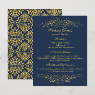 Invitación Detalles del Boda de la Marina Damask Flourish Gol
