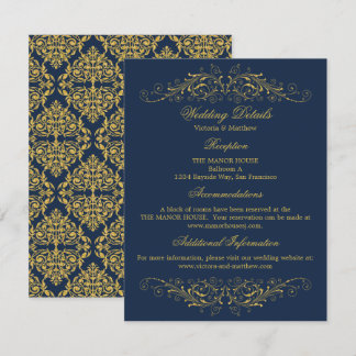 Invitación Detalles del Boda de la Marina Damask Flourish Gol
