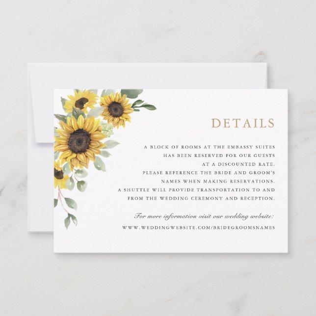 Invitación Detalles del Boda de las hojas de oliva de girasol (Anverso)