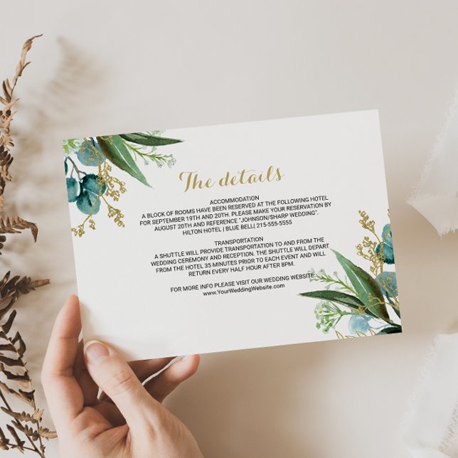 Invitación Detalles del Boda de oro y eucalipto Insertar tarj (Subido por el creador)