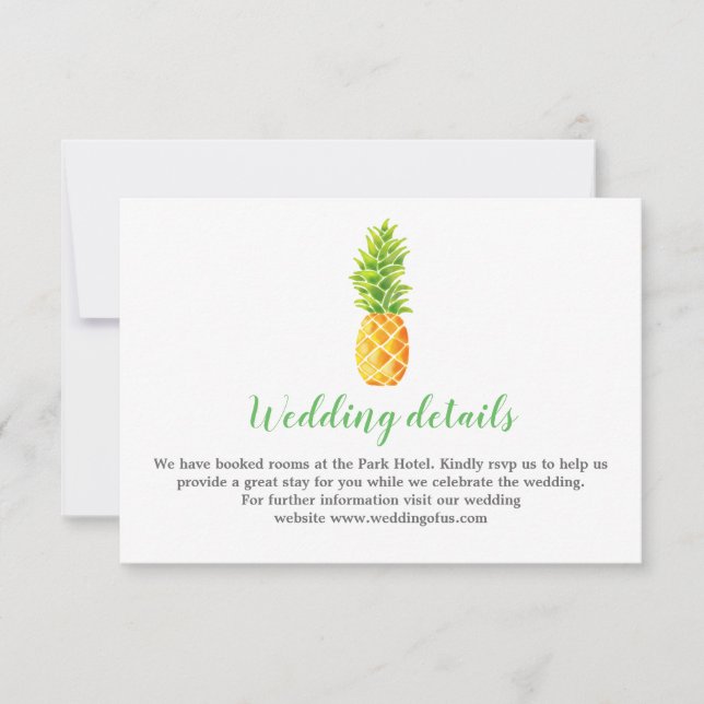 Invitación Detalles del Boda de piña acuarela (Anverso)