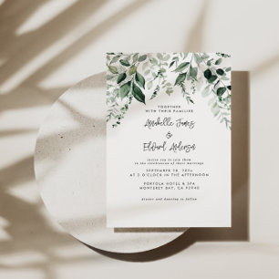Invitación Detalles del Boda de presupuesto eucalipto, moda d