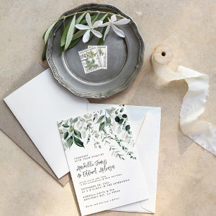 Invitación Detalles del Boda de presupuesto eucalipto, moda d