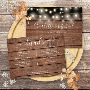 Invitación Detalles del Boda de Rustic Wood String Lights