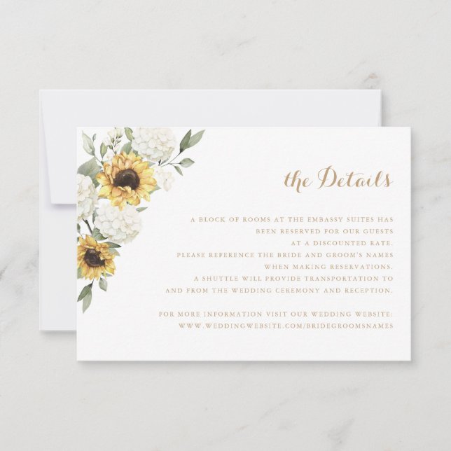 Invitación Detalles del Boda de Sunflowers Hydrangea Greenery (Anverso)