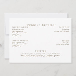 Invitación Detalles del Boda de texto blanco y dorado