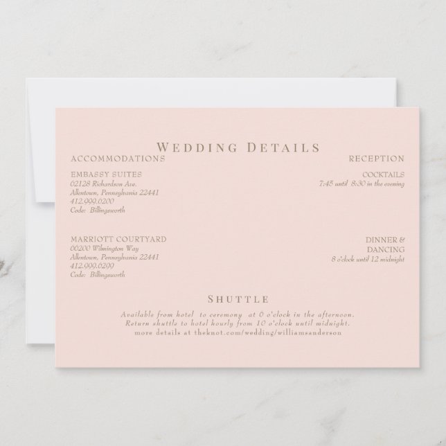 Invitación Detalles del Boda de texto Rubor y Gold (Anverso)
