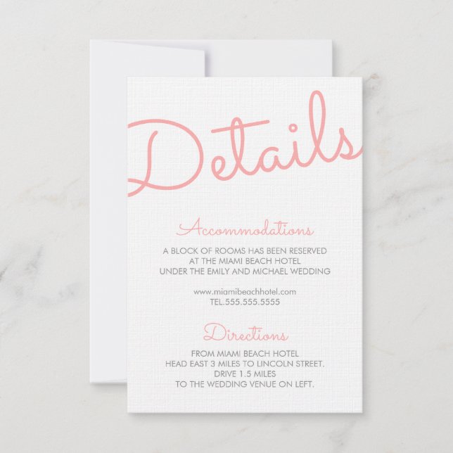 Invitación Detalles del Boda de tipografía rosa moderna (Anverso)