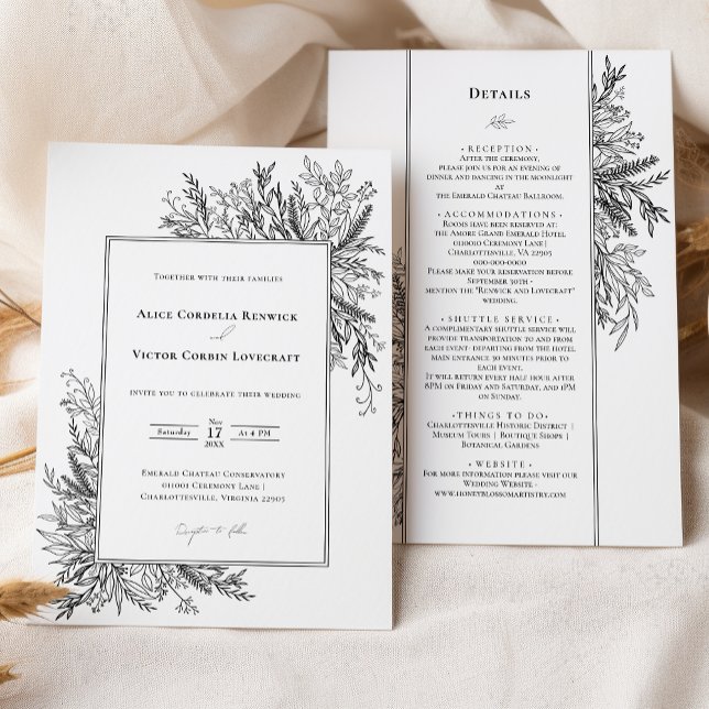 Invitación Detalles del Boda de verde blanco y negro y (Subido por el creador)
