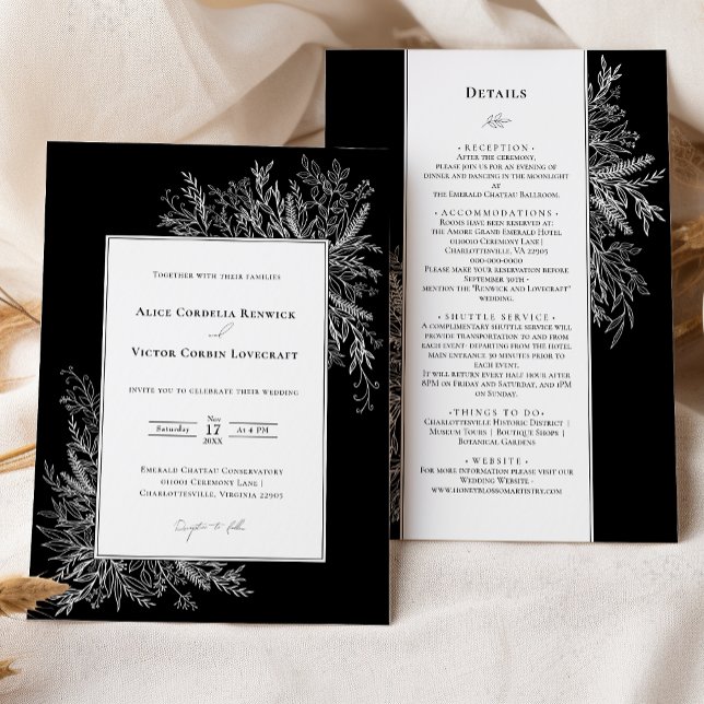 Invitación Detalles del Boda de verde blanco y negro y (Subido por el creador)