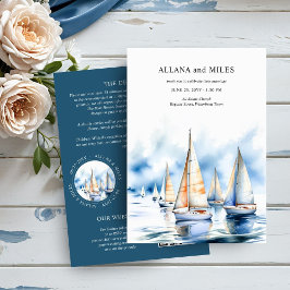 Invitación Detalles del Boda del barco de vela costero y códi