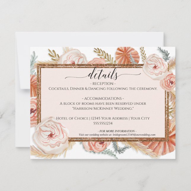 Invitación Detalles del Boda del Boho Deert Pampas (Anverso)