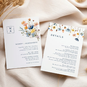 Invitación Detalles del Boda del Escudo del monograma floral 