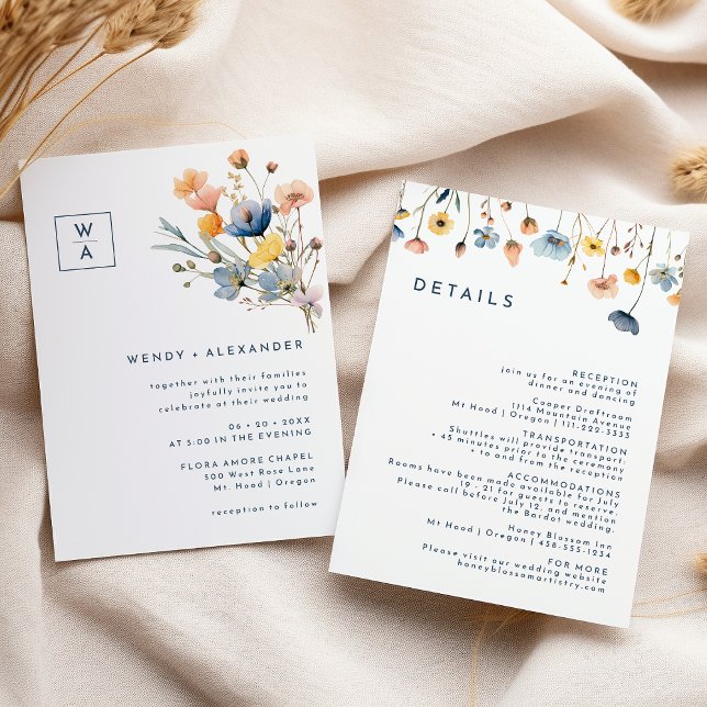 Invitación Detalles del Boda del Escudo del monograma floral  (Subido por el creador)