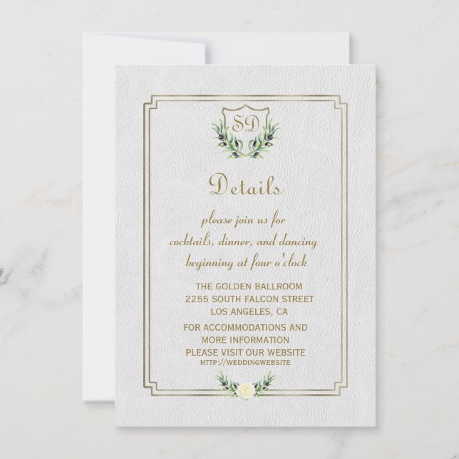 Invitación Detalles del Boda del Escudo Royal Gold Lush Green (Anverso)