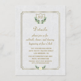 Invitación Detalles del Boda del Escudo Royal Gold Lush Green
