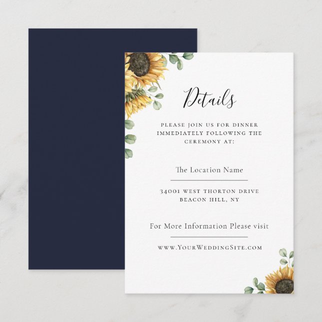 Invitación Detalles del Boda del Eucalyptus del girasol ruso (Anverso / Reverso)