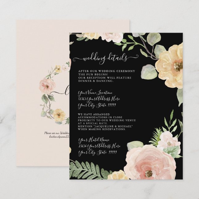 Invitación Detalles del Boda del Floral Boho Rubor Mustard Fo (Anverso / Reverso)